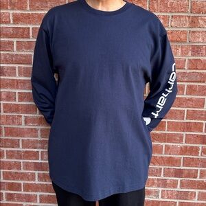 CARHARTT Men’s Navy/White Logo Crew Neck Loose Fit Long Sleeve Top
